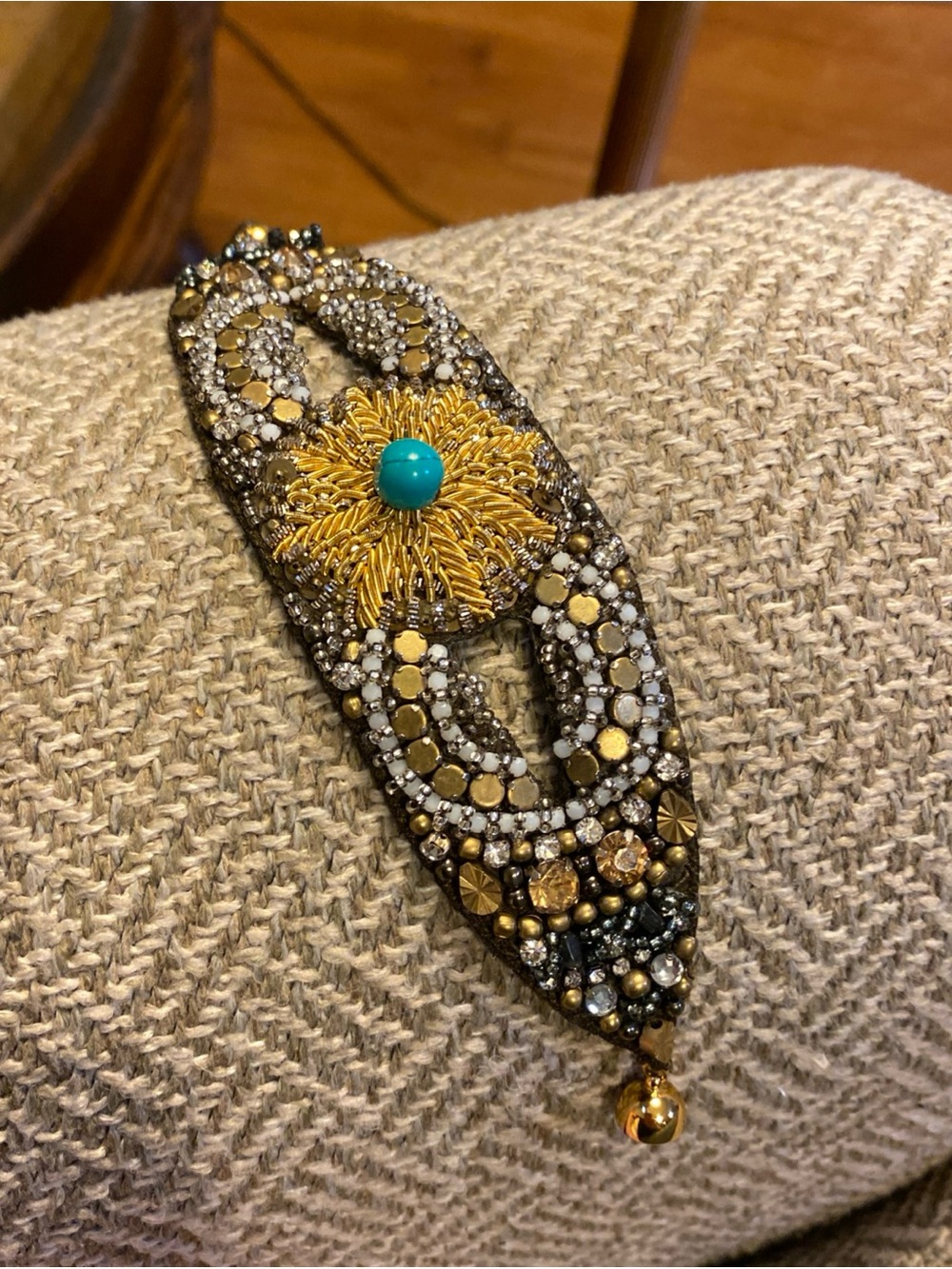 Ranjana Khan Gold and Turquoise Beaded Statement Bracelet